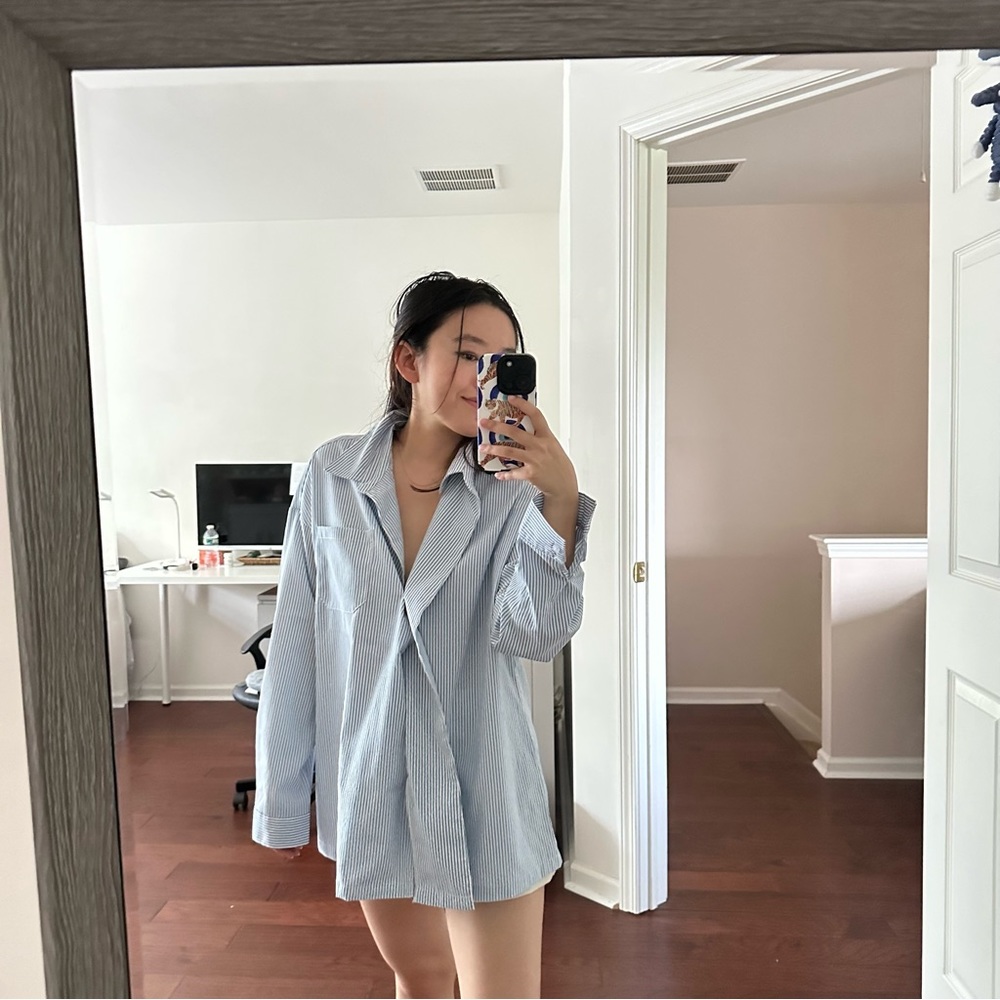 Dazy oversized boyfriend stripe shirt in size small